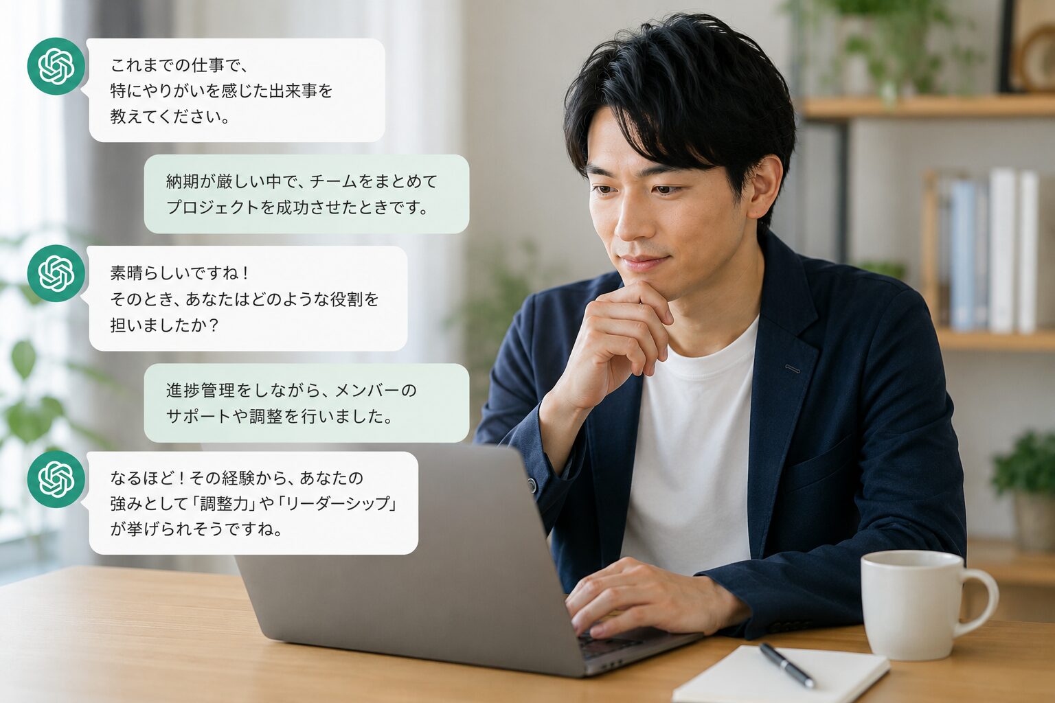 ChatGPTと対話しながら自己分析を進めるイメージ