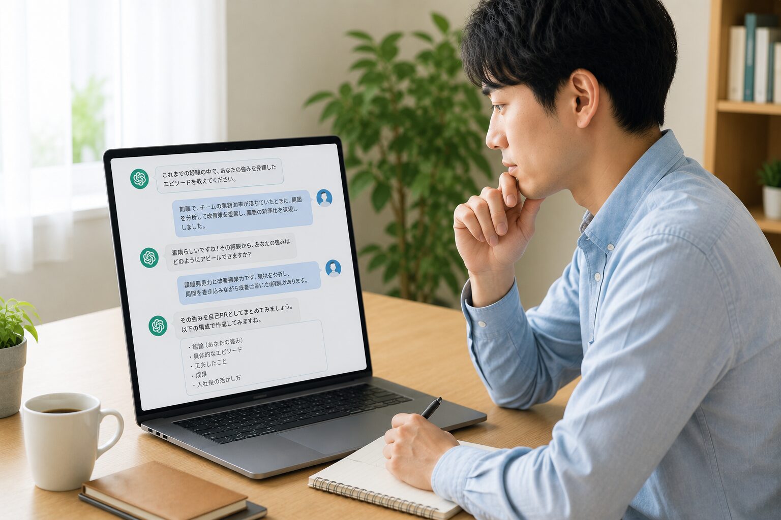 ChatGPTと対話しながら自己PRを作成するイメージ