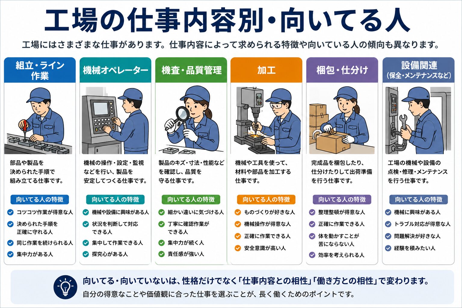 工場の仕事内容別・向いてる人