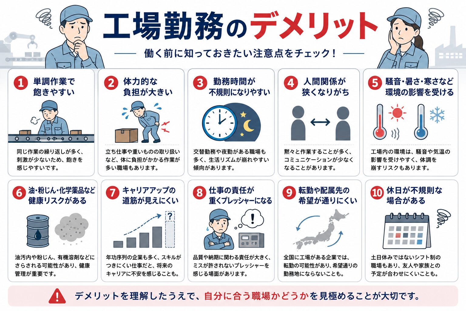 工場勤務のデメリット