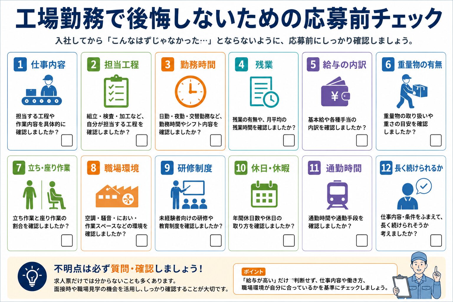 工場勤務で後悔しないための応募前チェック