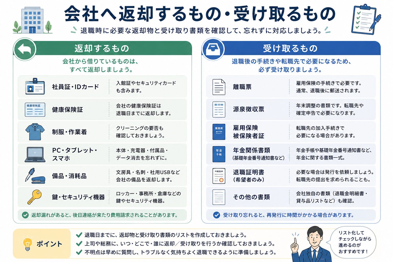 会社へ返却するもの・受け取るもの